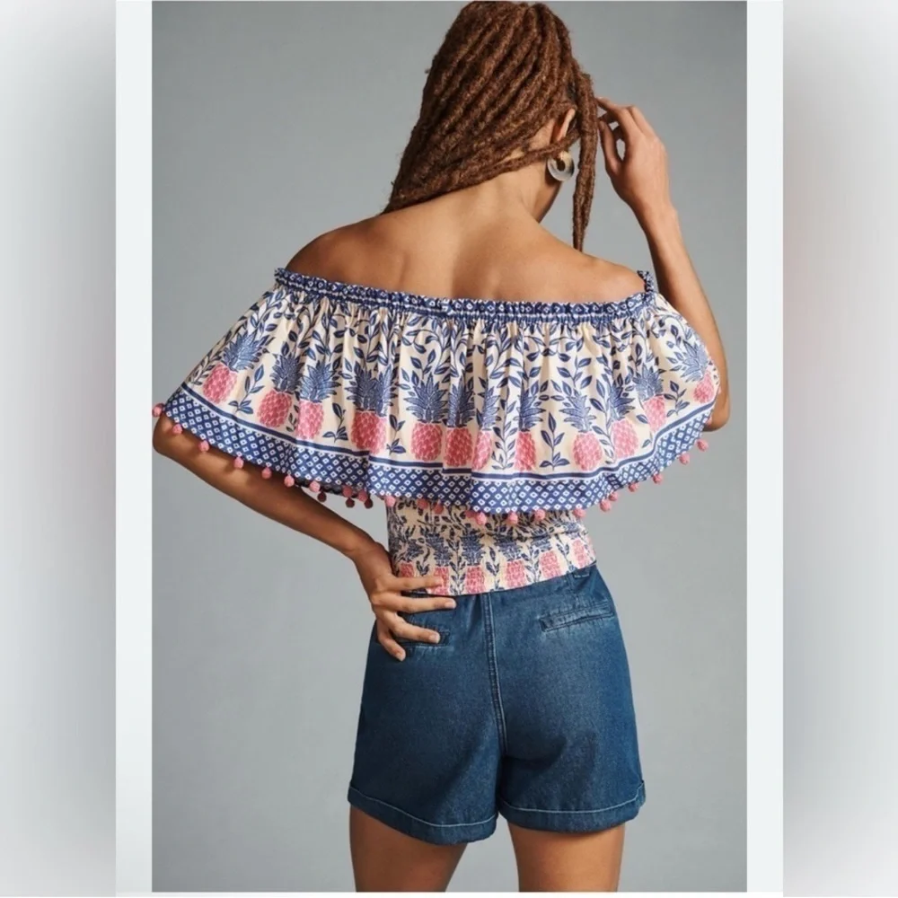 FARM Rio Off The Shoulder Crop Ruffle Blouse - Picture 2 of 11